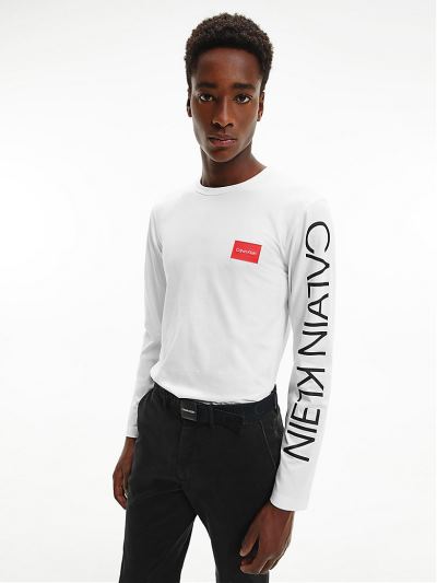 Calvin Klein Ruhák HU320369 | Calvin Klein Organic Cotton Férfi Hosszú Ujjú Póló Világos Fehér